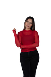Top Premium + Blusa Malla Vainilla Rojo