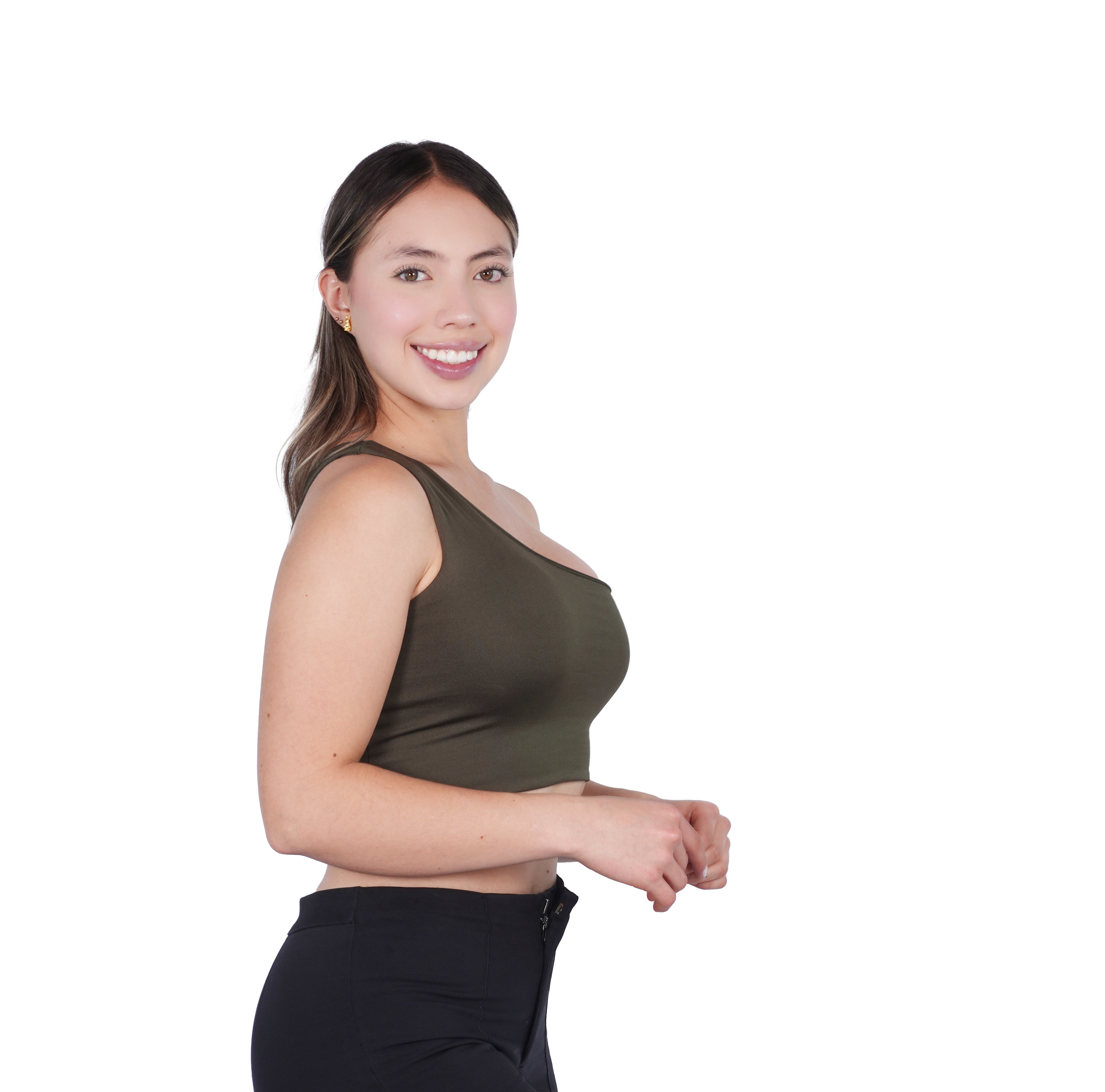 Crop Top Premium Hombro Verde Militar