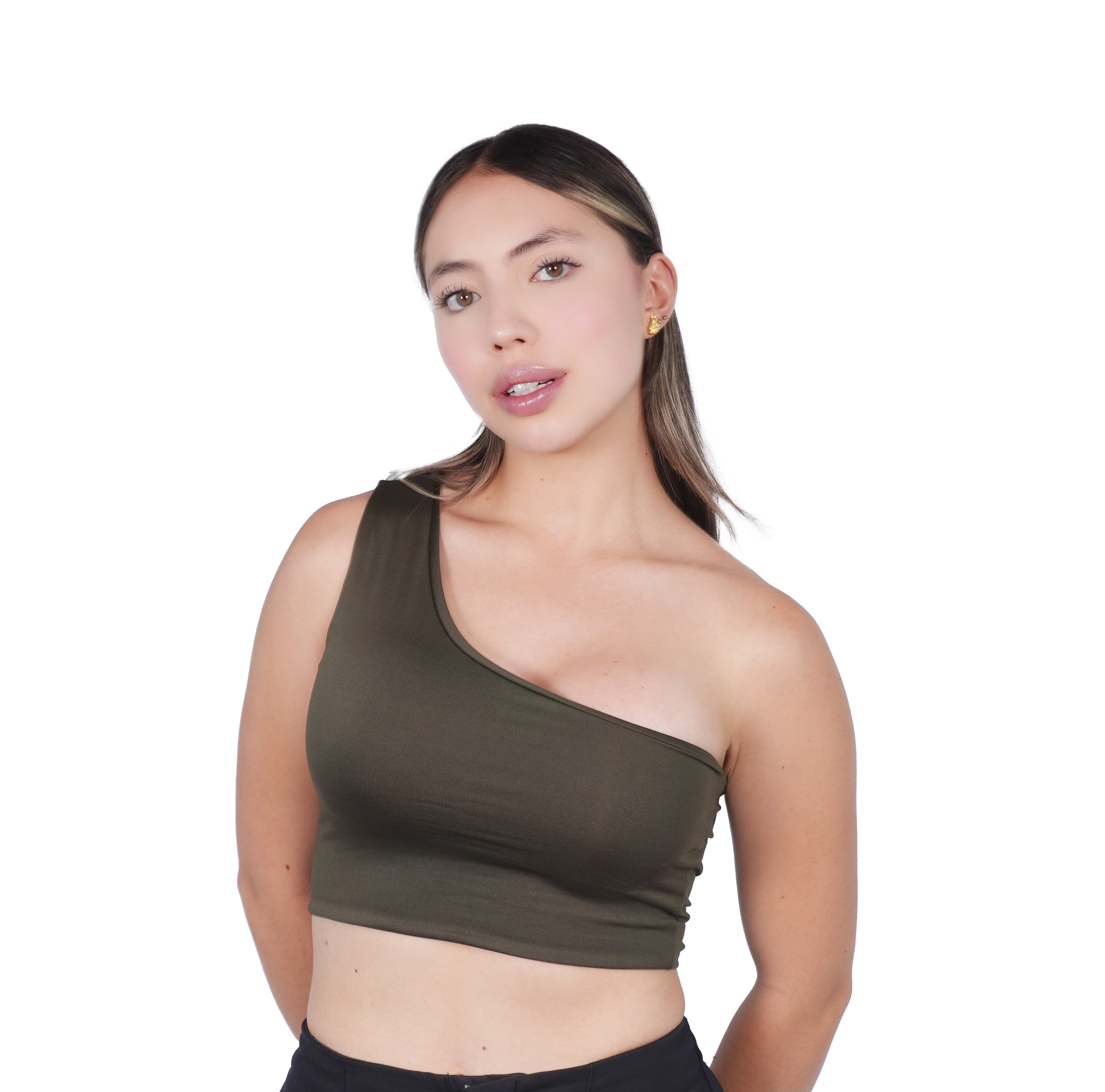 Crop Top Premium Hombro Verde Militar