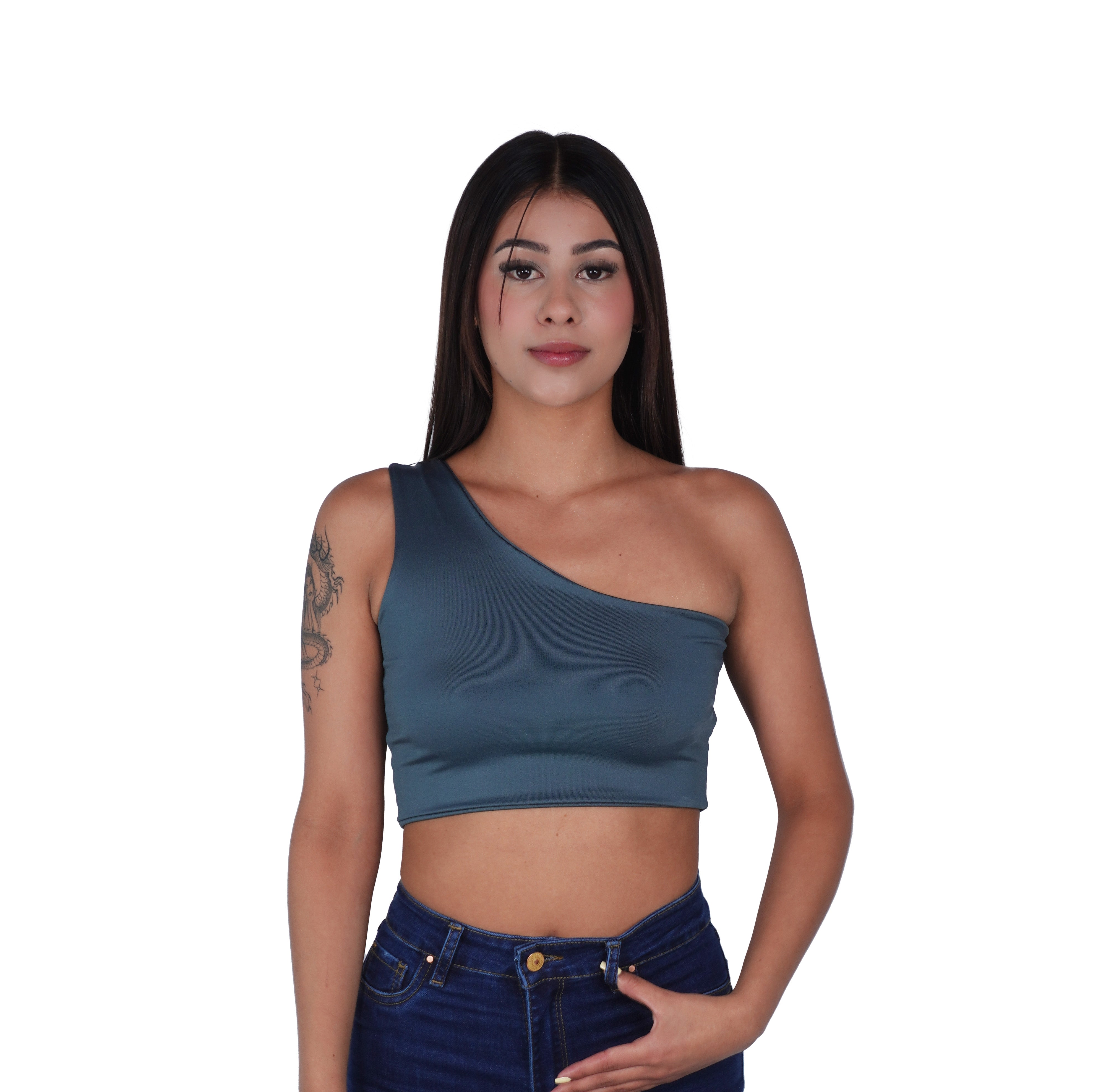 Crop Top Premium Hombro Verde Oliva