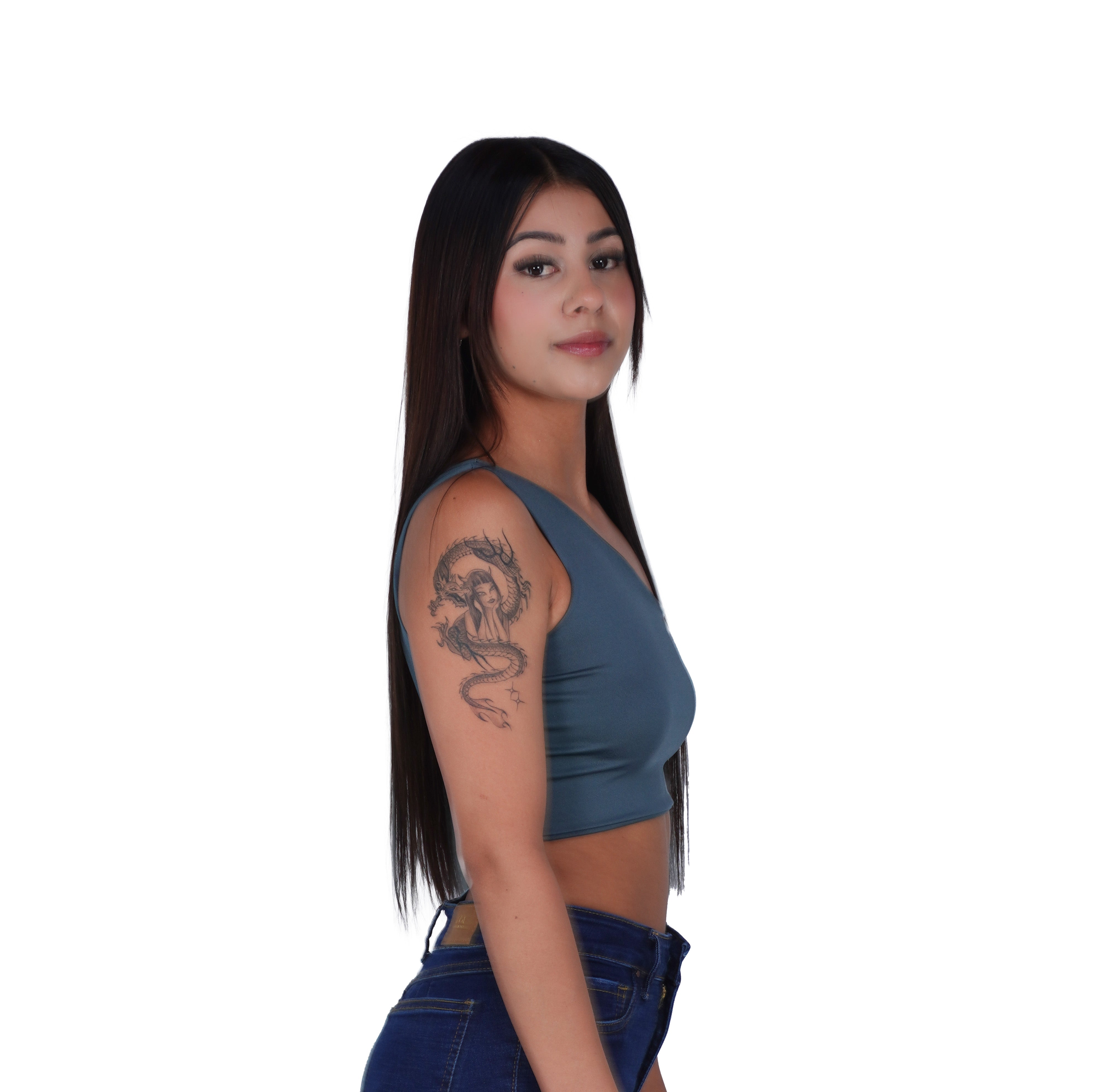 Crop Top Premium Hombro Verde Oliva