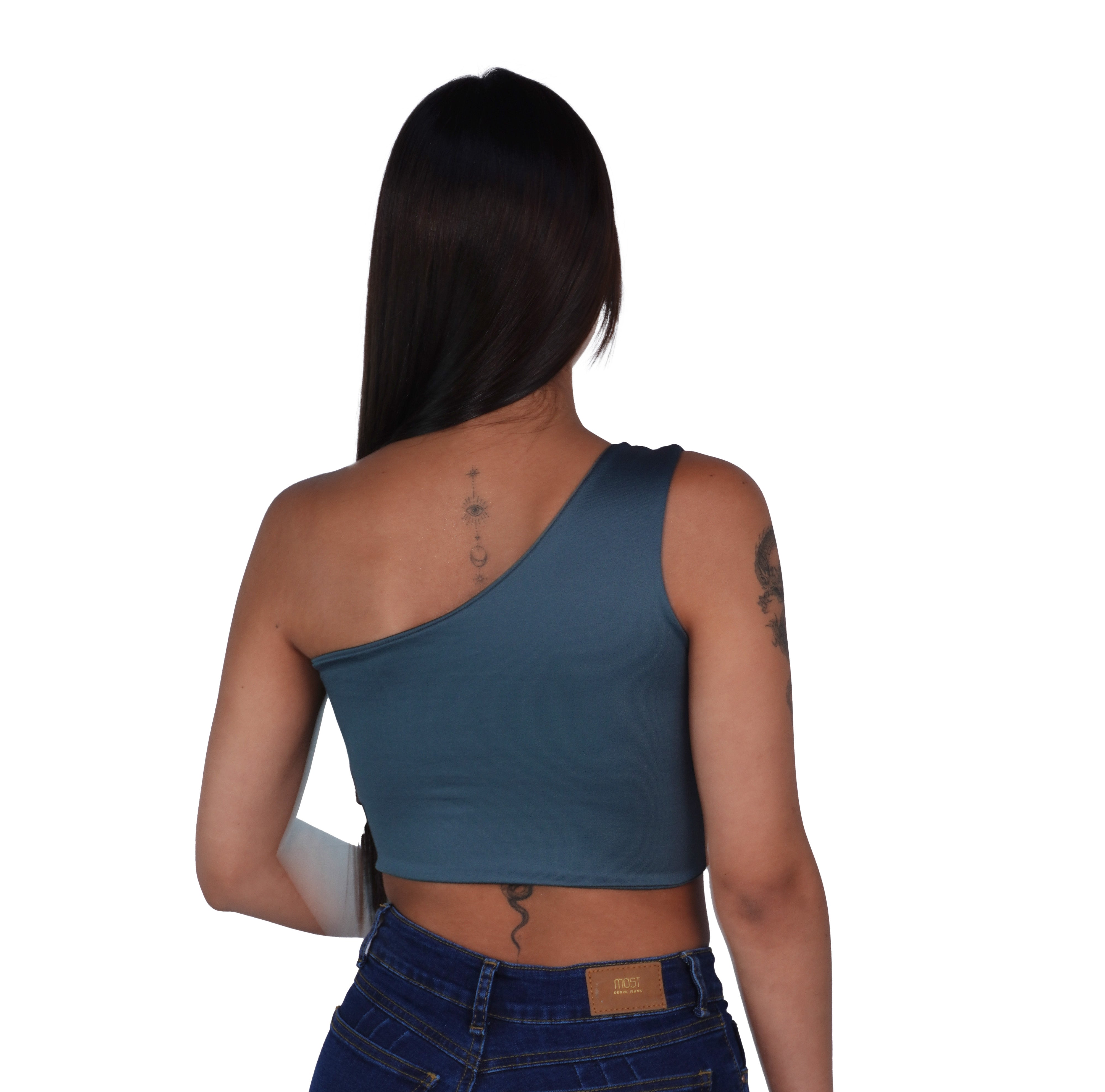 Crop Top Premium Hombro Verde Oliva