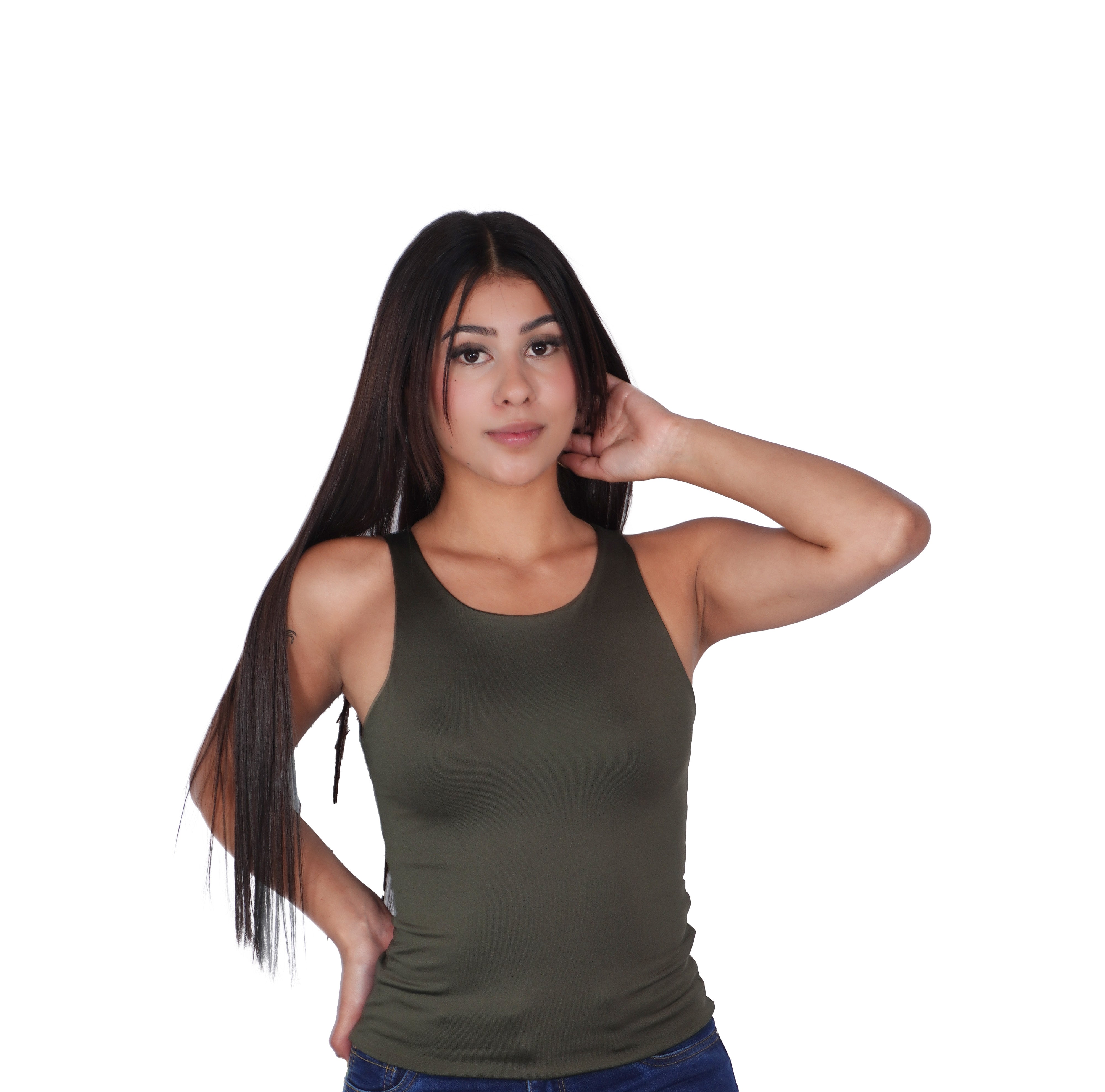 Top Premium Recto Largo Verde Militar