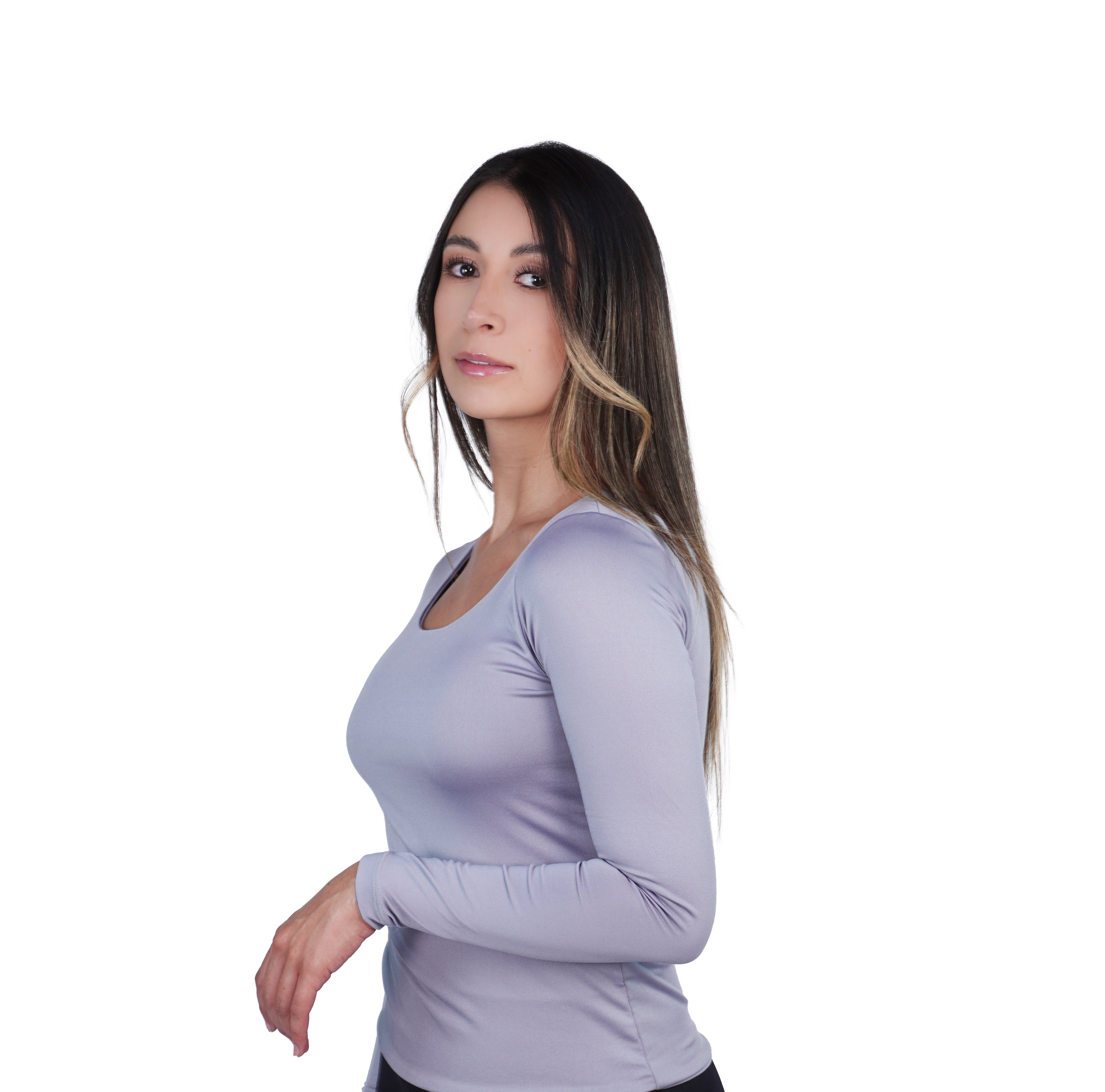 Top Premium Mangas Largo Gris
